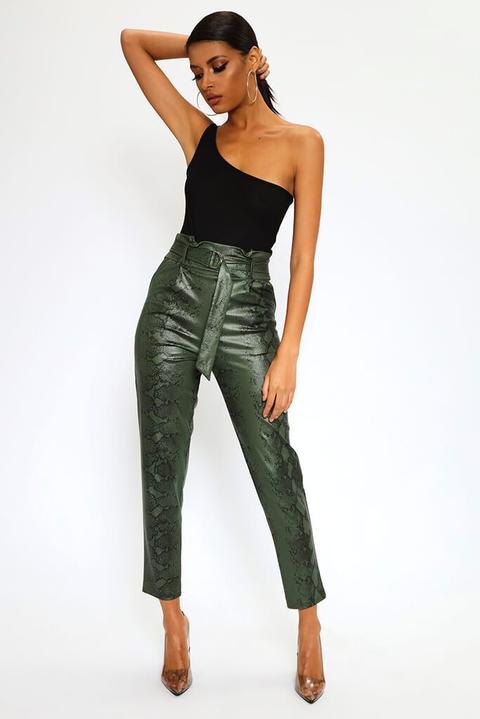 Khaki Coated D Ring High Waist Trousers