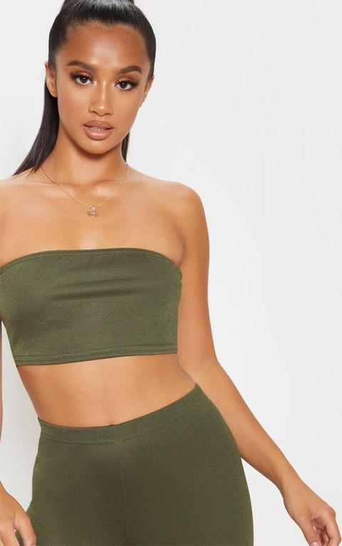 Petite Olive Khaki Stretch Crepe Bandeau Crop Top