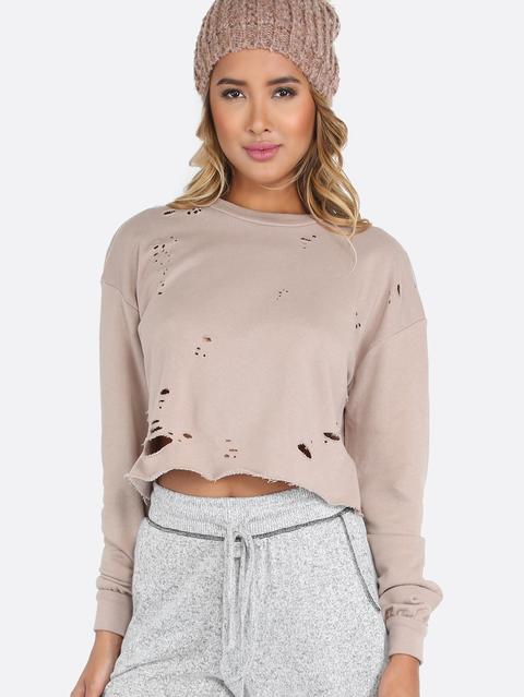 Distressed Cropped Pullover Pink