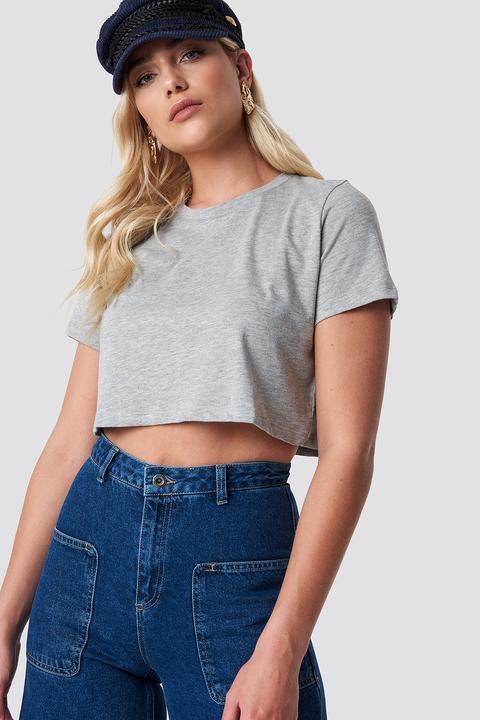 Na-kd Basic Oversized Cropped Tee - Grey