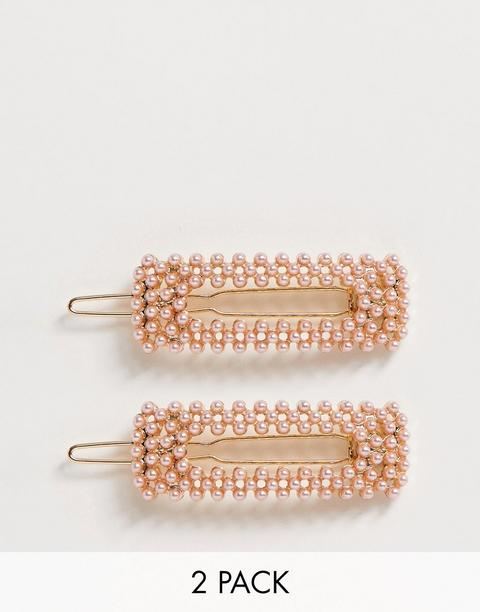Pack De 2 Horquillas Con Perlas En Rosa De Asos Design-plateado
