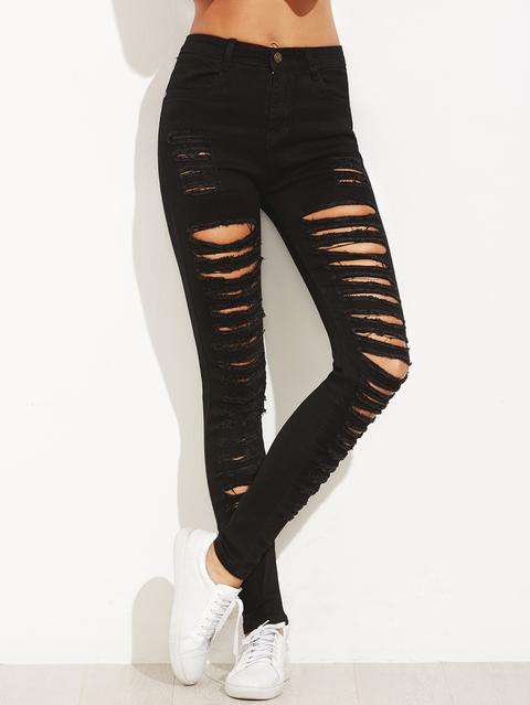 Black Extreme Ripped Skinny Jeans