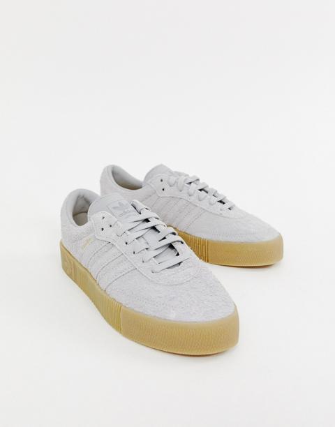 Adidas Originals Samba Rose Trainers In Grey With Gum Sole