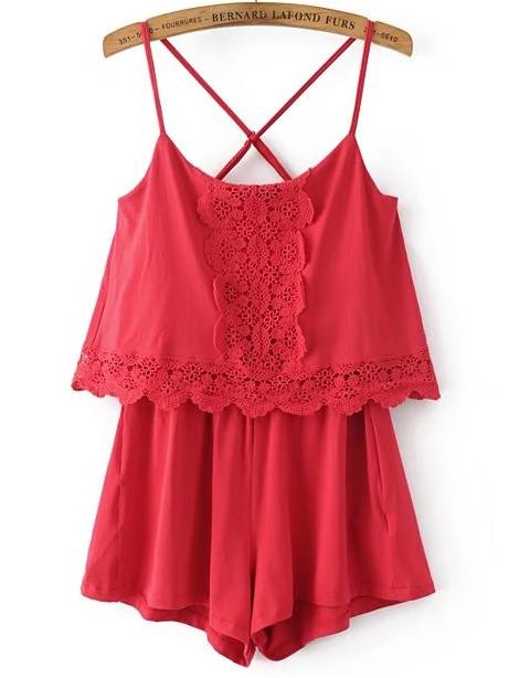 Criss Cross Lace Trim Cami Correas Playsuit