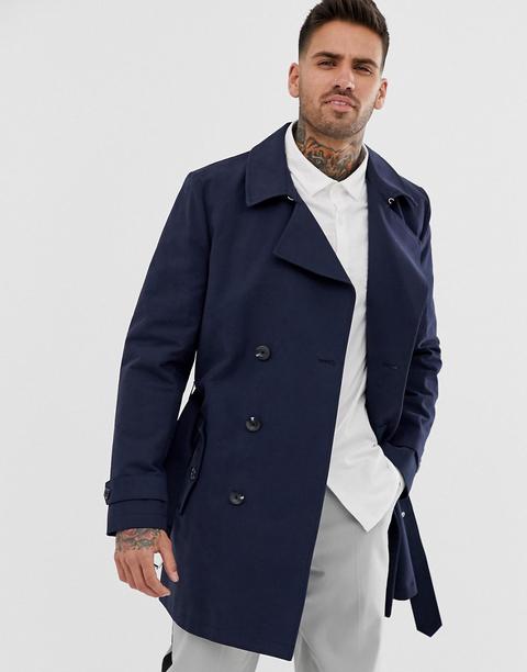 Gabardina Azul Marino Resistente Al Agua De Doble Botonadura De Asos Design