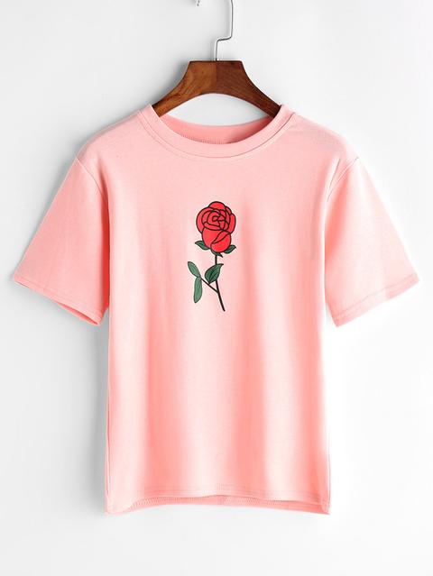 Camiseta Con Estampado De Rosa