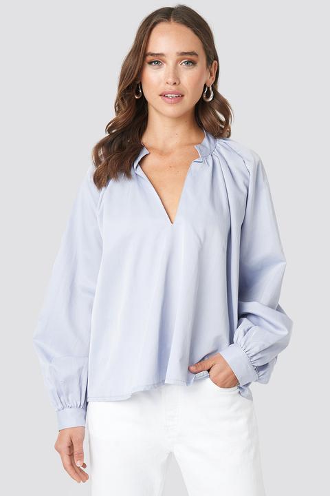 V-neck Balloon Sleeve Blouse