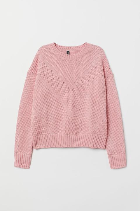 H & M - Pullover In Maglia Strutturata - Rosa