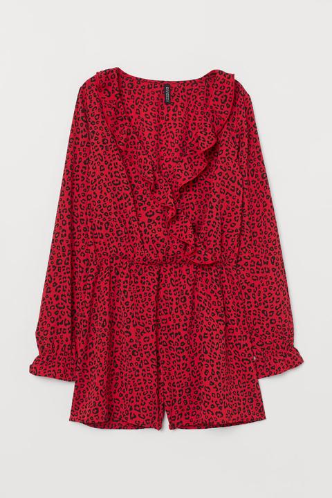 H & M - Tuta Corta Con Scollo A V - Rosso