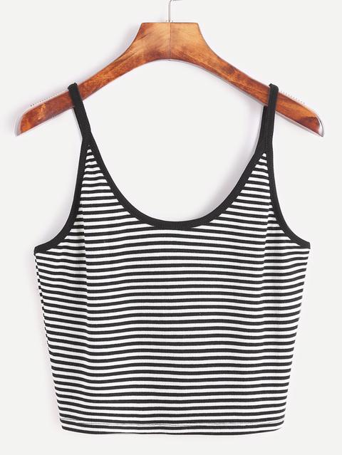 Black Striped Crop Cami Top