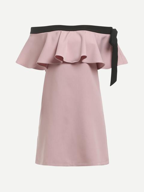 Contrast Trim Ruffle Dress