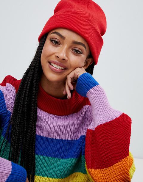Monki Beanie Hat In Red - Red