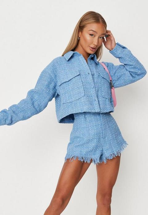 Blue Co Ord Boucle High Cut Shorts, Blue