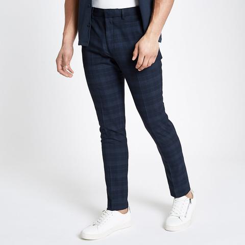Blue Check Smart Skinny Trousers