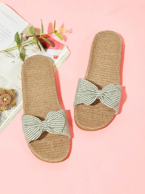 Chancletas Planas Con Lazo De Rayas