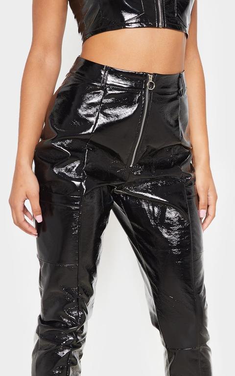 Black Vinyl Zip Up Straight Leg Trouser 