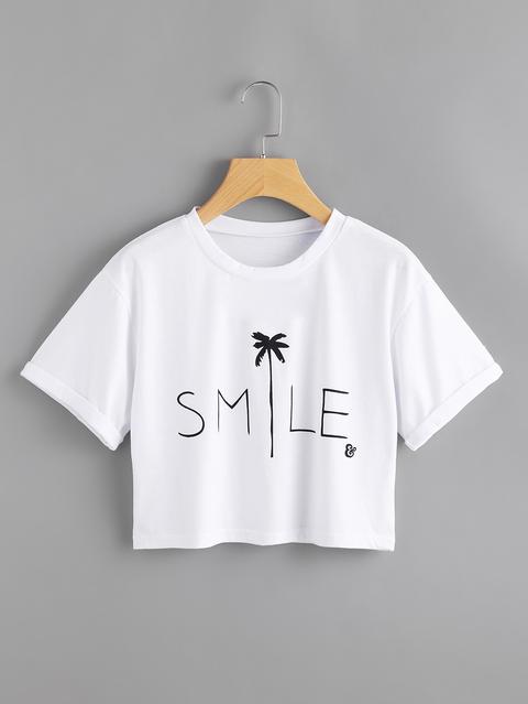 Letter Print Cuffed Tee