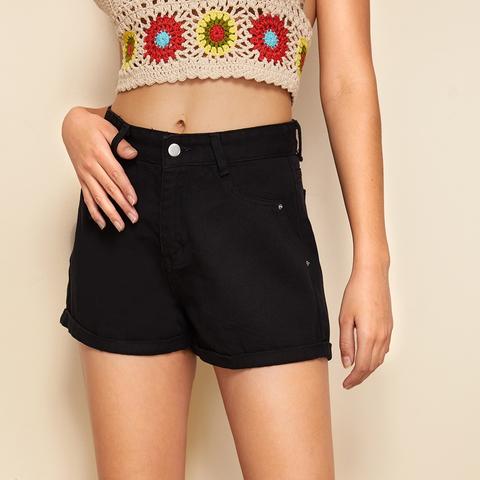 Cuffed Hem Denim Shorts