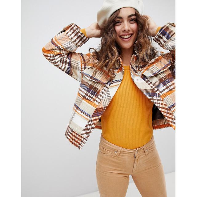Monki - Giacca Trucker Marrone Con Stampa A Quadri - Arancione from ASOS on  21 Buttons