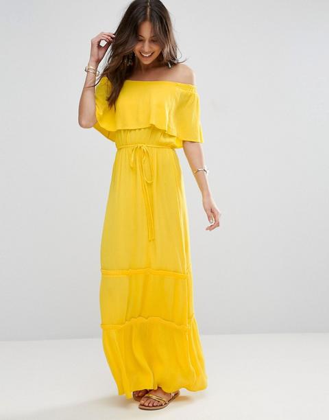 Asos - Vestito Lungo Con Spalle Scoperte A Strati - Giallo