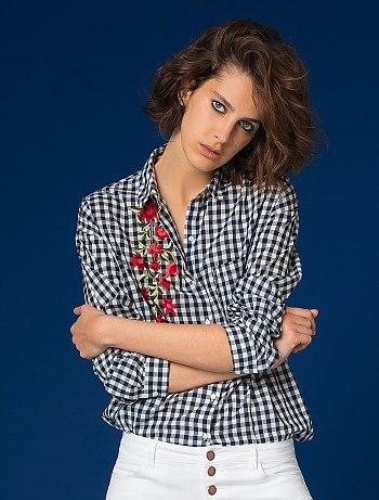 Camicia Vichy Ricamo Fiori