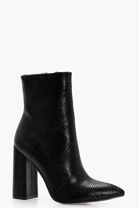 Snake Detail Pointed Sock Boots