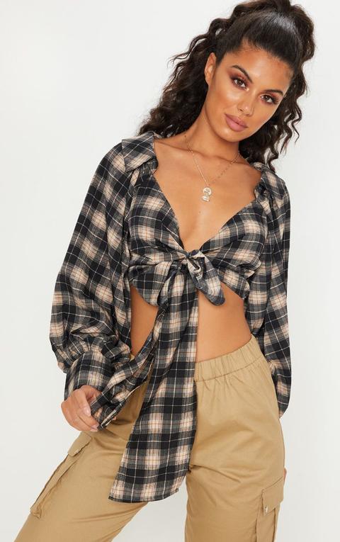 Black Check Tie Front Shirt