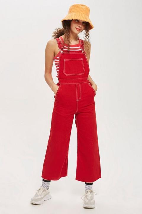 Womens Denim Wide Leg All In One - Red, Red