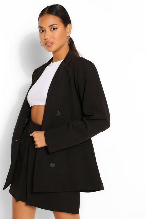 Blazer Oversize À Double Patte De Boutonnage - Noir - 10, Noir