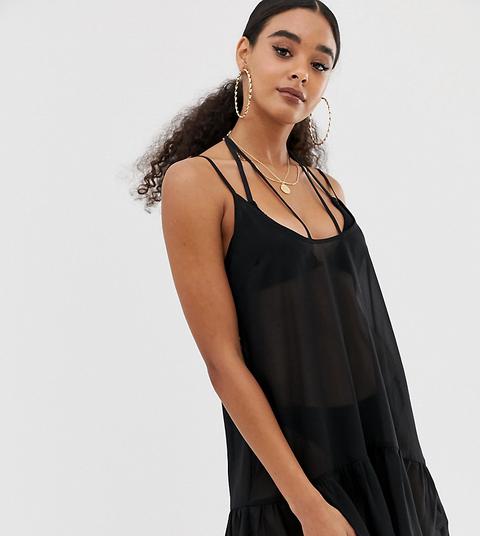 Esclusiva Missguided - Vestito Da Mare Nero Con Spalline - Nero