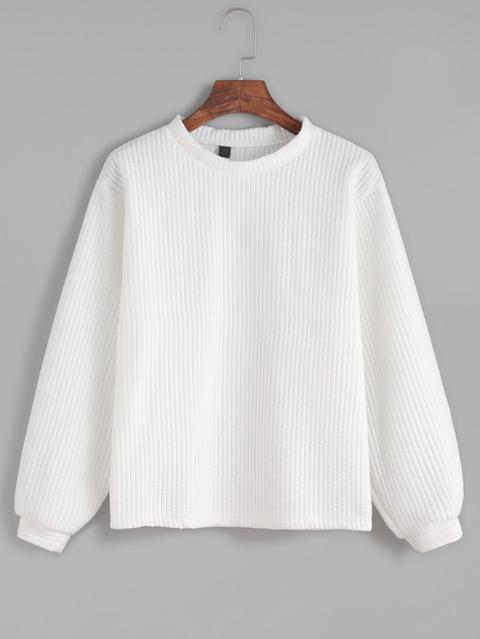 Sudadera Con Mangas Largas De Canalé - Blanco