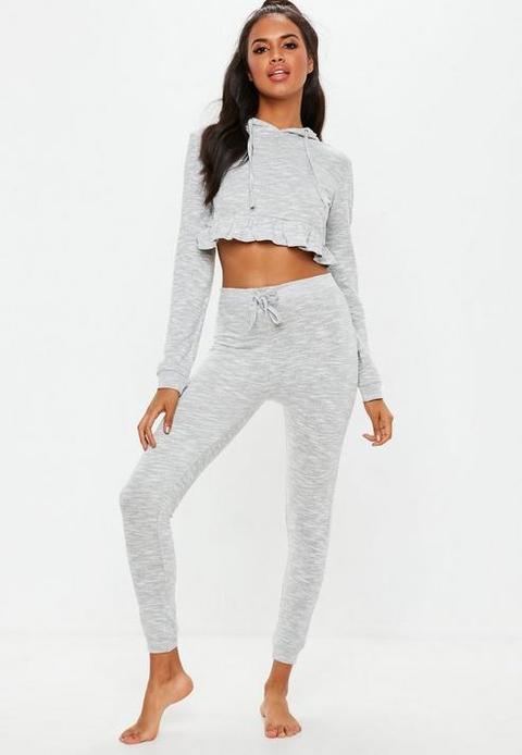 Grey Frill Hem Hooded Tracksuit, Grey