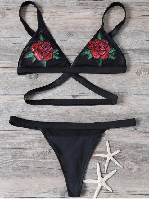 Sequined Floral Bralette Swimsuits