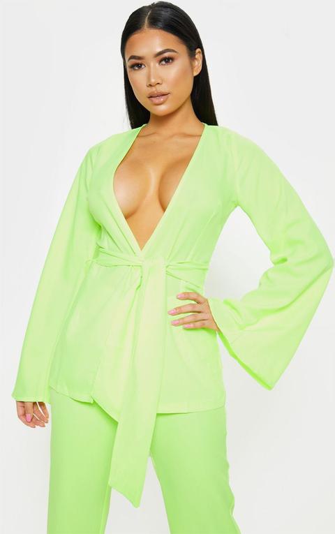 Petite Neon Lime Belt Detail Blazer