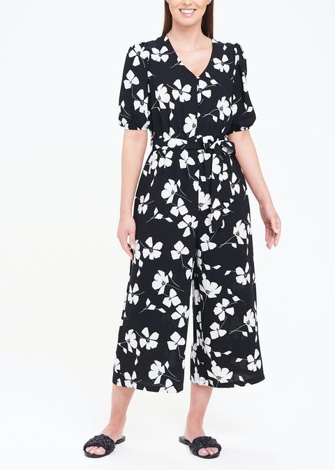 Black Floral Belted Jumpsuit