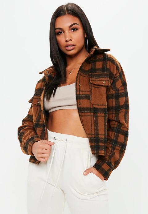 Tan Heritage Check Faux Wool Trucker Jacket, Tan