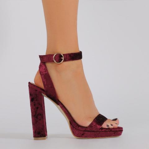 Esmee Low Platform Heels In Bordeaux Crushed Velvet