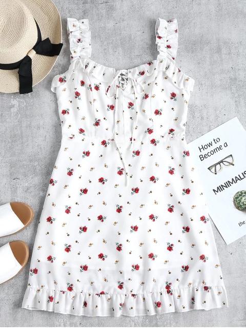 Vestido Mini Con Volantes Y Volantes White