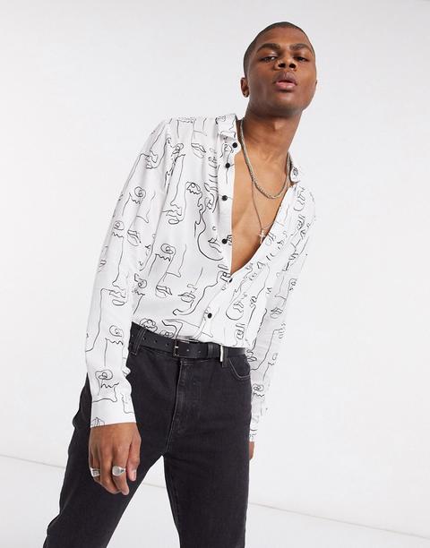 Camisa De Corte Estándar En Blanco Con Estampado De Rostro Garabateado De Asos Design