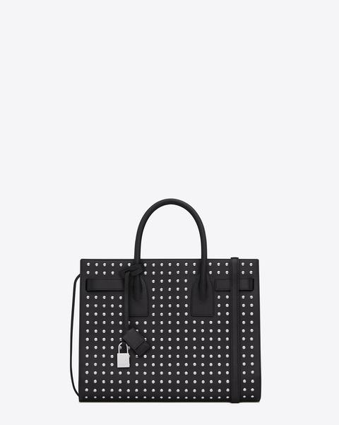 Saint Laurent Classic Small Sac De Jour Bag In Black Grain De Poudre Textured Leather And Silver Toned Metal Studs