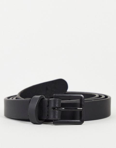 Cinturón Negro Estrecho De Cuero Con Hebilla Negra Mate De Asos Design