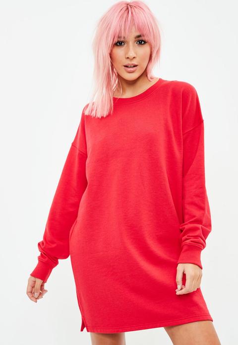 Red Long Sleeve Sweater Dress, Red