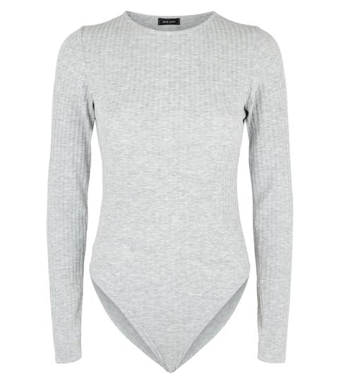 Grey Ribbed Long Sleeve Bodysuit New Look