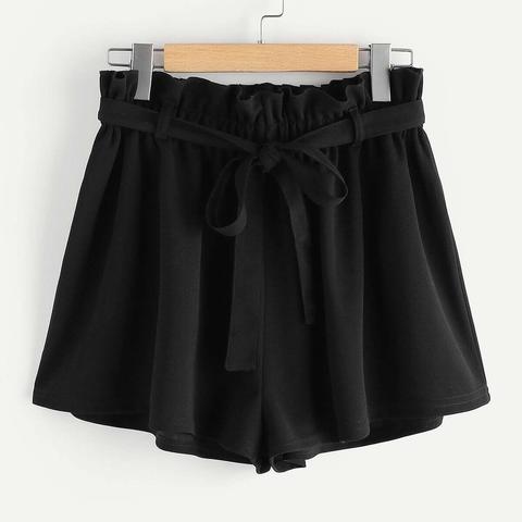 Frill Waist Self Belted Paperbag Shorts