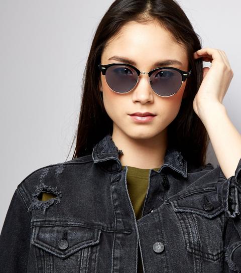 Black Round Half Frame Sunglasses