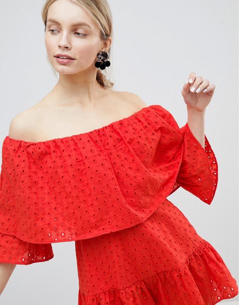 Asos Design - Tuta Corta In Pizzo - Rosso