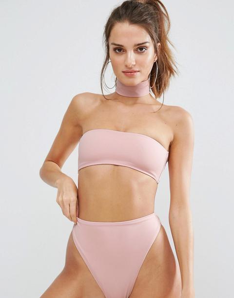 Top De Bikini Liso Con Gargantilla De Quita Y Pon De Missguided