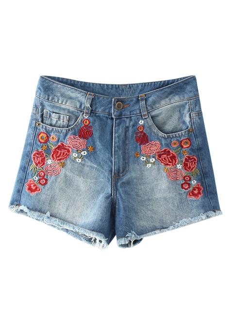 Logoro Hem Floreali Denim Ricamato Hot Shorts