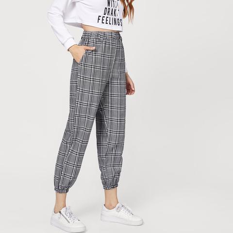 Elastic Waist Plaid Trousers