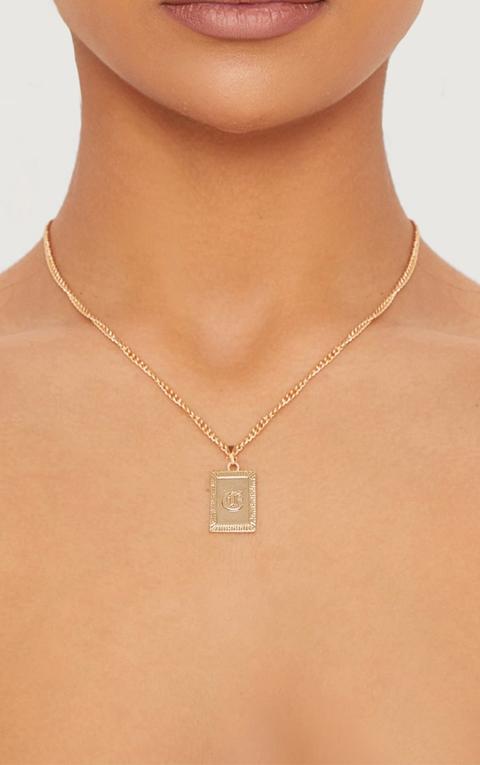 Gold Square Letter E Pendant Necklace, E